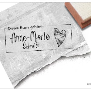 Individueller Ex Libris Buchstempel HERZ, personalisiert mit Namen, Holzstempel o. Automatikstempel, Geschenk für Kinder, Einschulung Bild 1