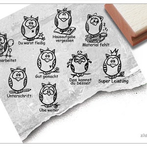 Stempel Lehrerstempel Eule I, 9er-Set - Lob / Kritik zur Motivation der Kinder, Belohnung, Belobigung, Kita und Schule, Geschenk für Kinder