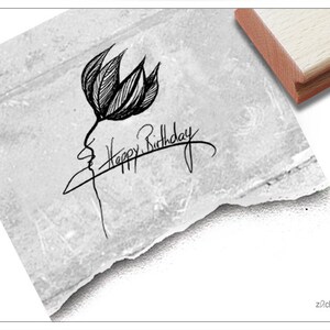 Stempel Happy Birthday mit Blume - Textstempel für Glückwünsche zum Geburtstag, Karten, Geschenkanhänger, Geschenk, Basteln, Deko, Scrapbook