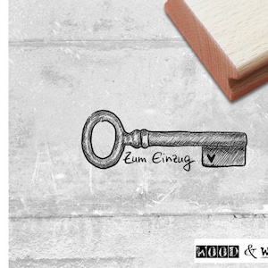Stempel tekststempel SLEUTEL om in te trekken - letterstempel met afbeeldingsmotief voor felicitaties met de verhuizing, housewarming-cadeau, kaarten