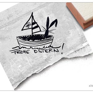 Timbre Timbre de Pâques JOYEUSES PÂQUES ! avec voilier - tampon de texte maritime, courrier de Pâques, cartes et lettres, étiquettes cadeaux, décorations de Pâques, scrapbook