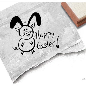 Timbro Timbro di Pasqua BUONA PASQUA! con maiale - timbro con testo per Pasqua, per auguri di Pasqua, cartoline e etichette regalo, decorazioni pasquali, fai da te
