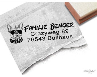 Adressstempel personalisiert HUND Bully - Adress Stempel, Holzstempel o. Automatikstempel individualisiert, Geschenk für Kinder, Einschulung