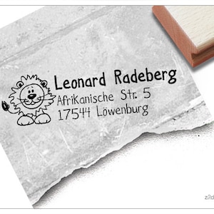 Adresstempel gepersonaliseerd LÖWE - adresstempel, kinderstempel, houten stempel of automatische stempel geïndividualiseerd, cadeau voor kinderen