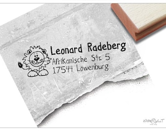 Adressstempel personalisiert LÖWE - Adress Stempel, Kinderstempel, Holzstempel o. Automatikstempel individualisiert, Geschenk für Kinder