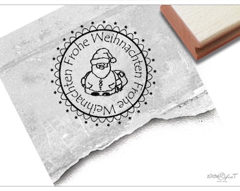 Christmas stamp MERRY CHRISTMAS with Santa Claus - postmark for Christmas, cards, gift tags, present, Christmas decorations