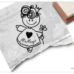 Stempel - Individueller Namensstempel personalisiert Prinzessin - Kinderstempel mit Name, Holzstempel, Geschenk für Kinder, Kita und Schule