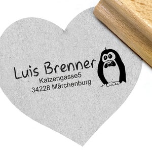 Timbro indirizzo personalizzato PINGUINO - timbro indirizzo, timbro per bambini, timbro in legno o timbro automatico personalizzato, regalo per bambini