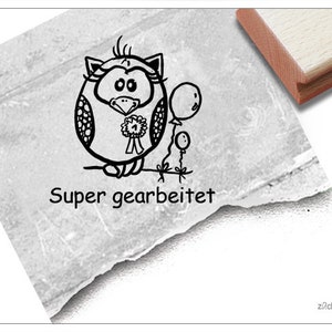 Stempel Lehrerstempel Eule I, Super gearbeitet - Lob zur Motivation der Kinder, Belohnung, Belobigung, Kita und Schule, Geschenk für Kinder