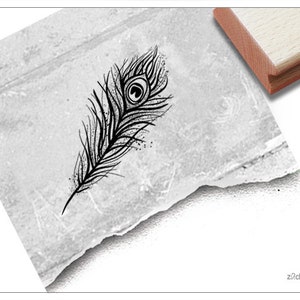 Stempel Pfauenfeder - Motivstempel mit Pfau Feder - Federstempel Peacock feather - für Karten, Basteln, Kunst und Deko, Scrapbook, Geschenk
