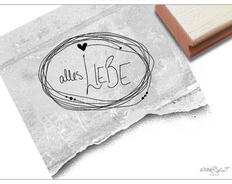 Stamp ALLES LOVE in handwriting - text stamp for birthday wishes, cards, letters, gift tags, wedding gifts