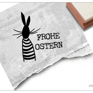 Stempel Osterstempel FROHE OSTERN mit Hase Textstempel zum Osterfest, für Ostergrüße, Karten, Geschenkanhänger, Geschenk, Osterdeko Bild 1