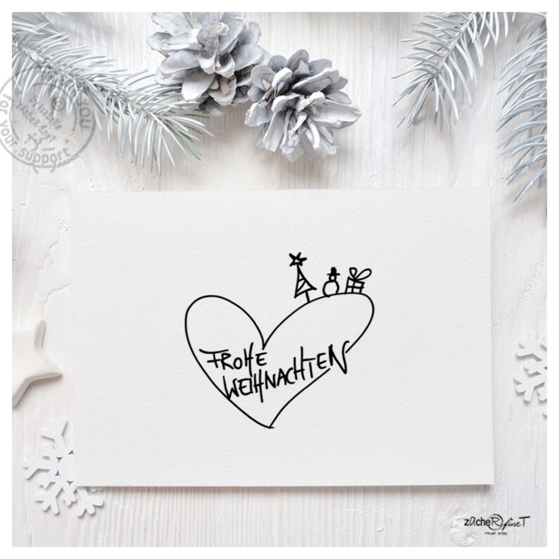Stamp Christmas stamp MERRY CHRISTMAS handwritten with heart text stamp for cards, gift tags, presents, Christmas decorations image 4