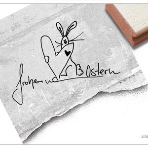 Timbro Timbro pasquale BUONA PASQUA con scrittura a mano, coniglietto con cuore - timbro con testo per auguri di Pasqua, cartoline, etichette regalo, regali, decorazioni pasquali