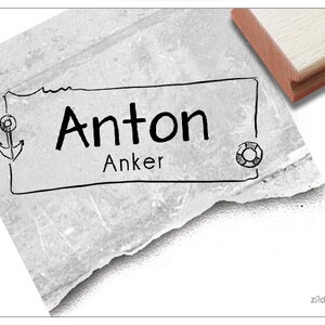 Timbro individuale con nome marittimo, ancora - timbro personalizzato con nome, timbro in legno o timbro automatico, regalo per bambini