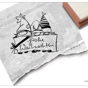 Stempel Frohe Weihnachten mit Wichteln, Gnome - Weihnachtsstempel für Weihnachtspost, Geschenkanhänger, Weihnachtsdeko, Tischdeko, Scrapbook