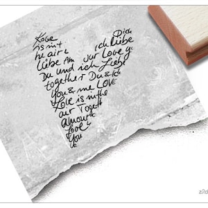 Stempel HERZ mit Text in Handschrift - Motivstempel, Valentinstag, Hochzeit, Karten, Einladung, Tischdeko, Gastgeschenk, Fotobuch, Scrapbook