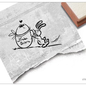 Stempel Frohe Ostern, Hase mit Osterei - Osterstempel für Osterkarten und Geschenkanhänger, Basteln, Osterdeko, Tischdeko, Scrapbook, Bujo