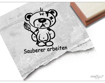 Stempel Lehrerstempel TEDDY Kritik: Sauberer arbeiten - Schulstempel zur Motivation der Kinder, Belohnung, Belobigung, Geschenk für Lehrer