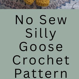Vertical pin image showing low sew silly goose crochet pattern and finished amigurumi geese.