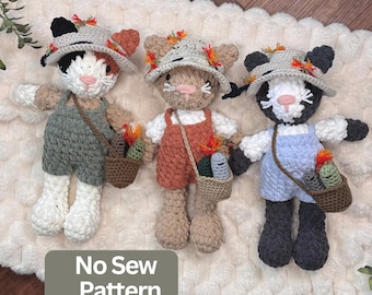Crochet Cat Pattern No Sew Fisherman Cat Plush Pattern Boy Cat Crochet Pattern Stuffed Animal Cat Doll Pattern Fish Accessory Crochet Toy