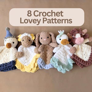 Crochet Lovey Pattern Bundle Download Pdf Instructions Beginner Easy Baby Lovey Bundle Farm Animal Lovey Blanket Security Baby Shower Gift