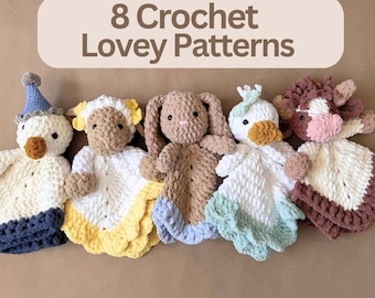 Crochet Lovey Pattern Bundle Download Pdf Instructions Beginner Easy Baby Lovey Bundle Farm Animal Lovey Blanket Security Baby Shower Gift