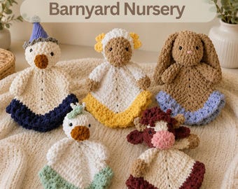 Farm Animal Crochet Lovey Bundle Barnyard Nursery Collection Farmhouse Baby Room Decor Snuggler Crochet Pattern New Mom Gift Keepsake Set