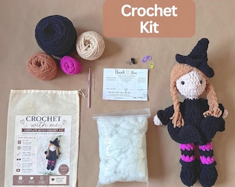 Witch Amigurumi Kit Crochet Pattern Video Tutorial Halloween Doll Making Craft Project Stuffed Toy Supplies Handmade Decoration