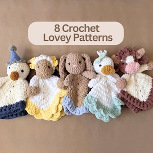 Crochet Lovey Pattern Bundle Download Pdf Instructions Beginner Easy Baby Lovey Bundle Farm Animal Lovey Blanket Security Baby Shower Gift