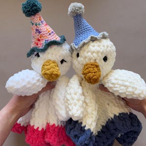 Goose Lovey Crochet Pattern Baby Snuggler Security Blanket First Lovey Comfort Toy Silly Goose Party Hat Included Low Sew Baby Gift