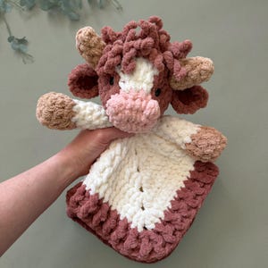 Cow Lovey Crochet Pattern Baby Boy Gift Security Blanket Farm Nursery Decor Country Baby Lovey Keepsake Highland Cow Crochet Baby Gift