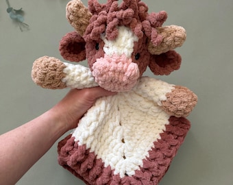Cow Lovey Crochet Pattern Baby Boy Gift Security Blanket Farm Nursery Decor Country Baby Lovey Keepsake Highland Cow Crochet Baby Gift