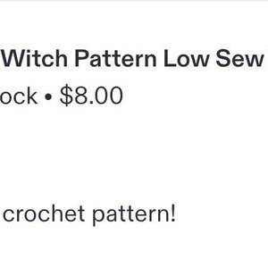 Crochet witch pattern customer review screenshot featuring a completed handmade witch doll and five-star review.