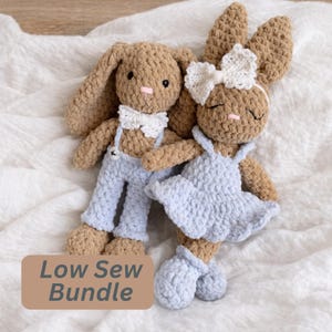 Crochet Bunny Bundle Pattern Boy & Girl Rabbit Dolls Low Sew Plush Toy Pattern Bundle Soft Stuffed Animal Set Matching Bunny Pair Gift Set