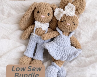 Crochet Bunny Bundle Pattern Boy & Girl Rabbit Dolls Low Sew Plush Toy Pattern Bundle Soft Stuffed Animal Set Matching Bunny Pair Gift Set