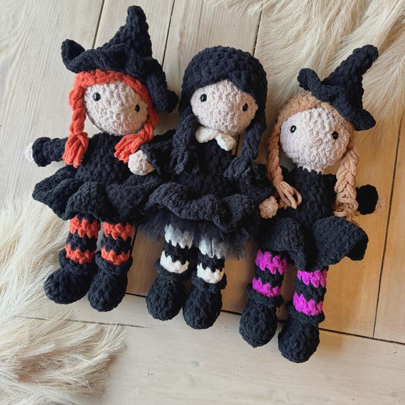 Crochet Witch Pattern Halloween Crochet Doll Low Sew Crochet Halloween Witch Doll Plushie Toy Witch Sisters Spooky Doll Witch Pattern