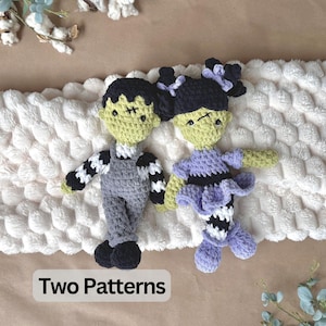 Frankenstein Crochet Pattern Bundle Boy & Girl Monster Dolls Halloween Amigurumi Pattern Large Spooky Plush Crochet Doll Low Sew Pattern