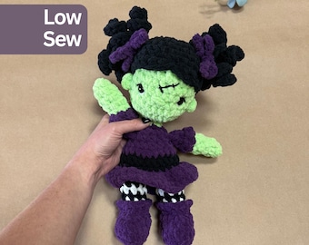 Frankenstein Crochet Pattern Halloween Girl Frankenstein Doll Low Sew Monster Amigurumi Halloween Plushie Spooky Doll Fall Crochet Pattern