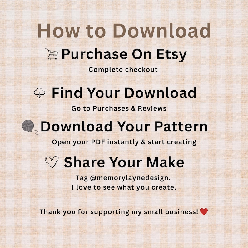 How to download crochet pattern graphic with Etsy digital download instructions.