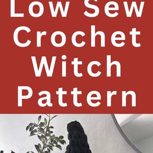 Pinterest pin showcasing the low sew crochet witch pattern with beginner-friendly Halloween amigurumi design.