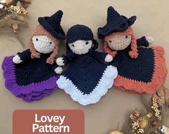 Crochet Witch Lovey Pattern Halloween Crochet Lovey Pattern Halloween Witch Crochet Pattern Crochet Plushie Pattern Baby Blanket Low Sew Toy
