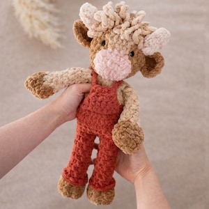 Highland Cow Crochet Pattern Boy Cow Calf Pattern Low Sew Farm Animal Handmade Plush Toy Barnyard Animal Character Doll Soft Stuffed Animal