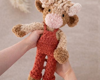 Highland Cow Crochet Pattern Boy Cow Calf Pattern Low Sew Farm Animal Handmade Plush Toy Barnyard Animal Character Doll Soft Stuffed Animal