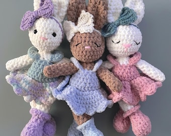 Rabbit Crochet Pattern Girl Bunny Plushie Pattern Soft Toy Pattern First Birthday Gift Woodland Nursery Stuffie Pattern Handmade Keepsake