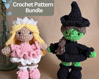 Good Witch Bad Witch Crochet Pattern Bundle Amigurumi Doll Tutorial Beginner Easy Green Witch Princess Doll Halloween Crochet Pattern