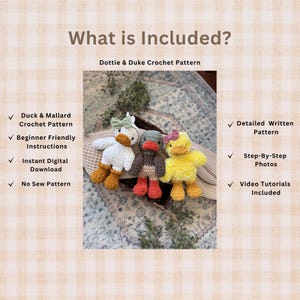 What is included graphic for duck crochet pattern PDF download