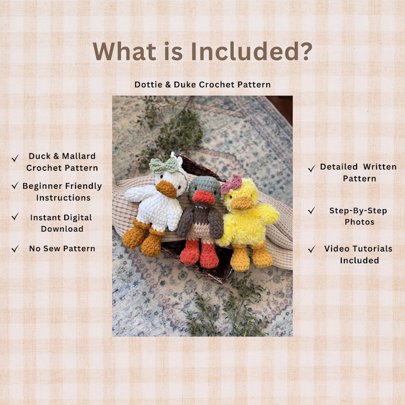 What is included graphic for duck crochet pattern PDF download