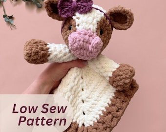Cow Lovey Crochet Pattern Beginner Friendly Baby Shower Gift Low Sew Security Blanket Farm Animal Lovey New Mom Gift Digital Download