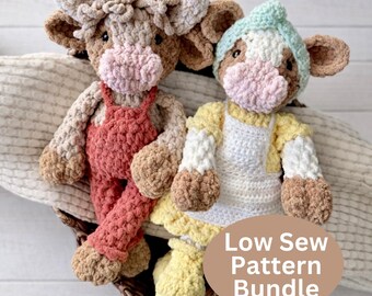 Highland Cow Crochet Pattern Bundle Baby Cow Calf Pattern Low Sew Handmade Plush Farm Animal Nursery Decor Animal Lover Gift Barnyard Animal